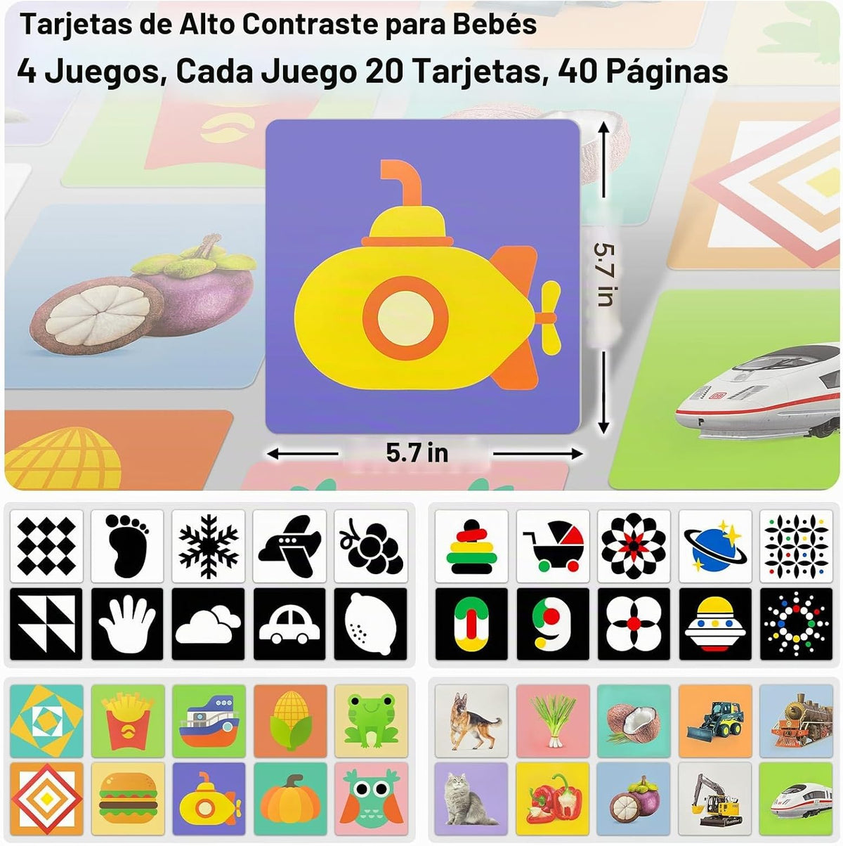 4 juegos de tarjetas de bebé blancas y negras de alto contraste par...