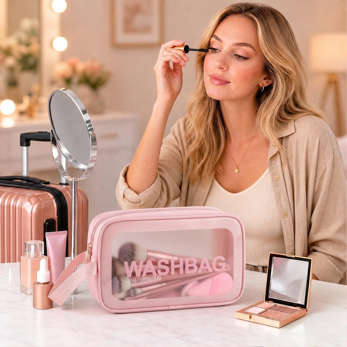 HGHDBT Juego de 70 brochas de maquillaje rosadas, kit de maquillaje...