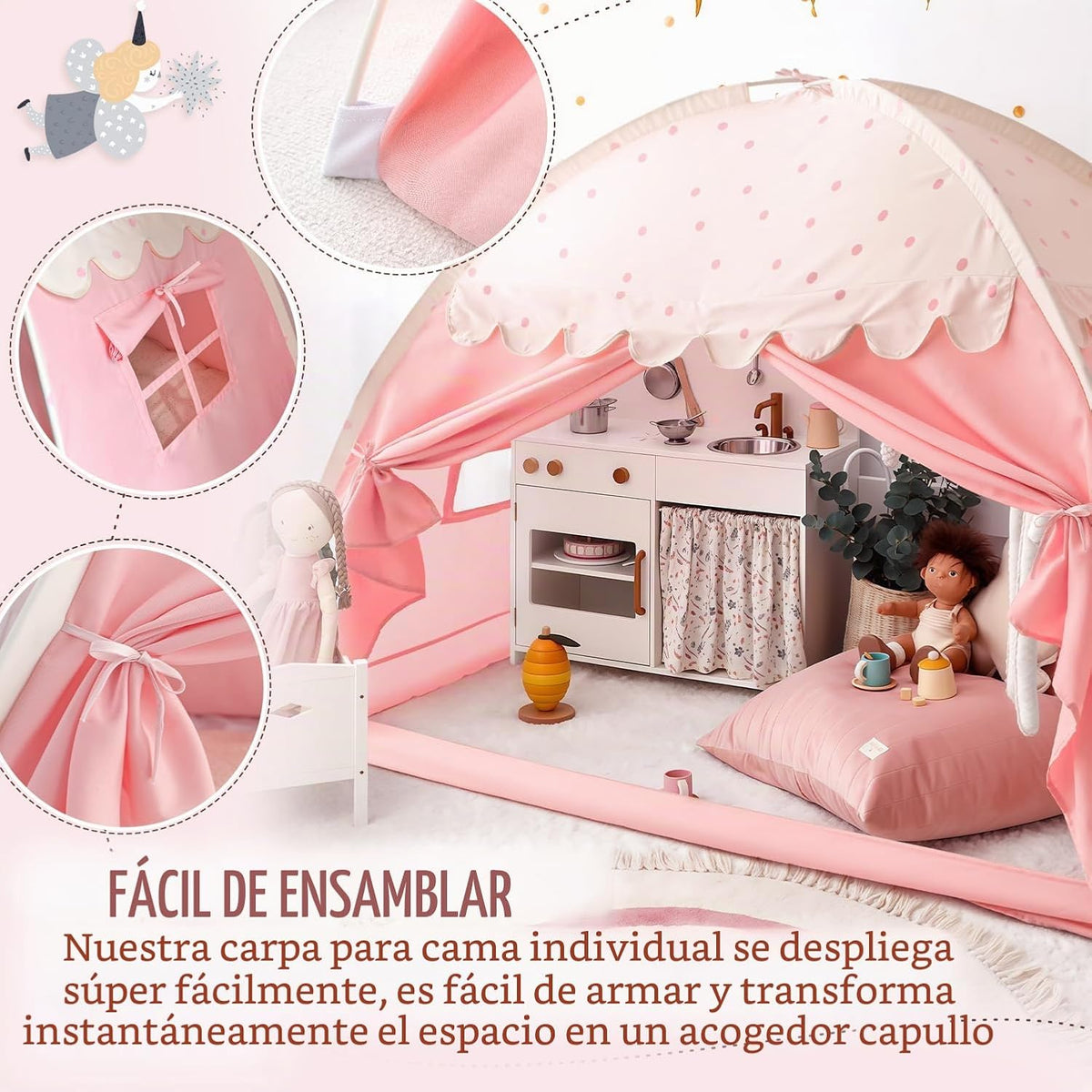 Tienda de campaña con dosel de cama de tamaño individual para niños...