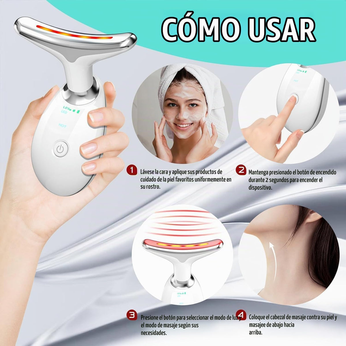 Herramienta de masaje facial 7 en 1, terapia de luz roja para cara...