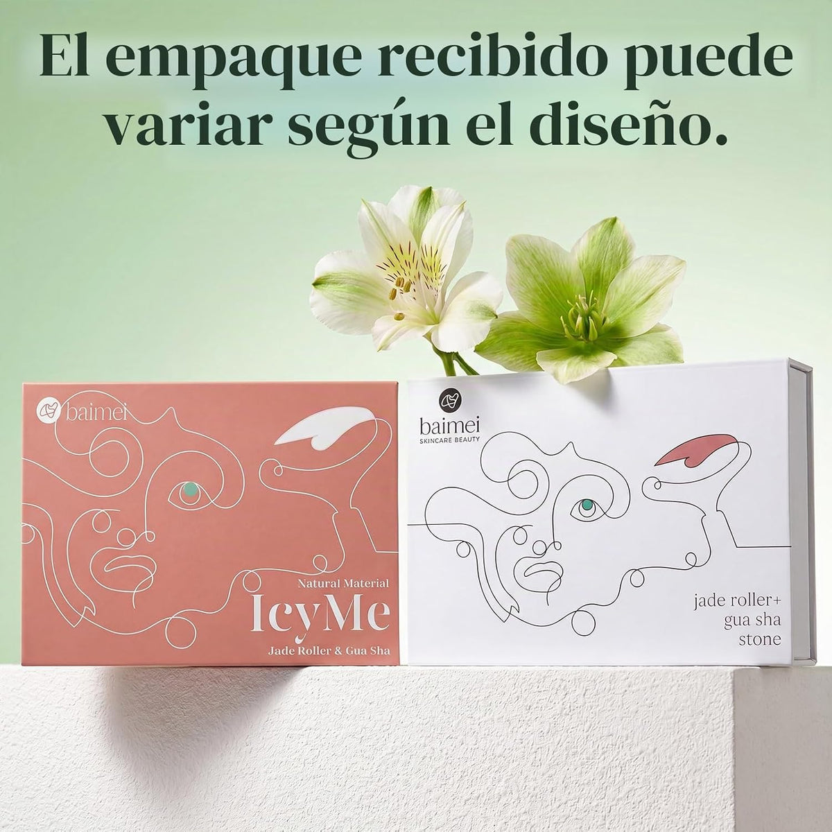 BAIMEI IcyMe - Juego de rodillo facial de jade y Gua Sha, regalos d...