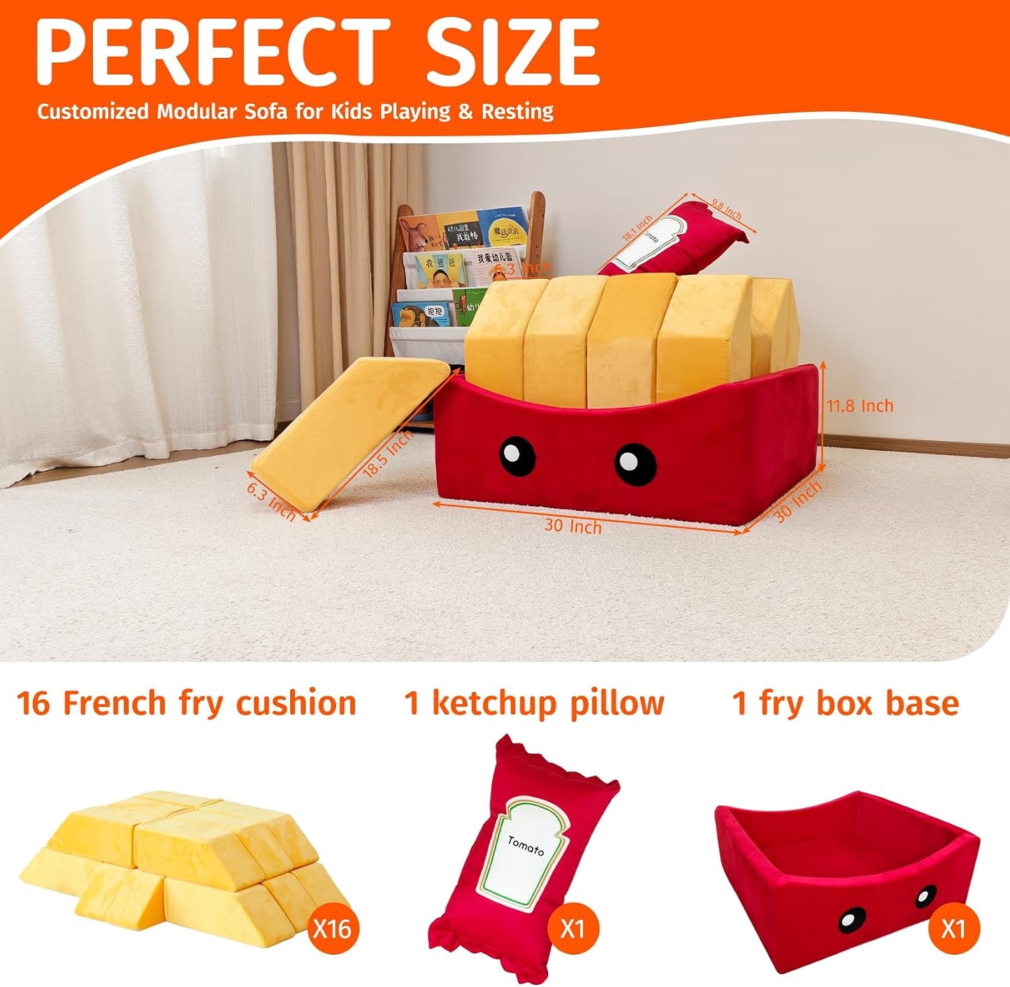 BABAMU Sofá modular para niños, diseño de caja de papas, sofá secci...