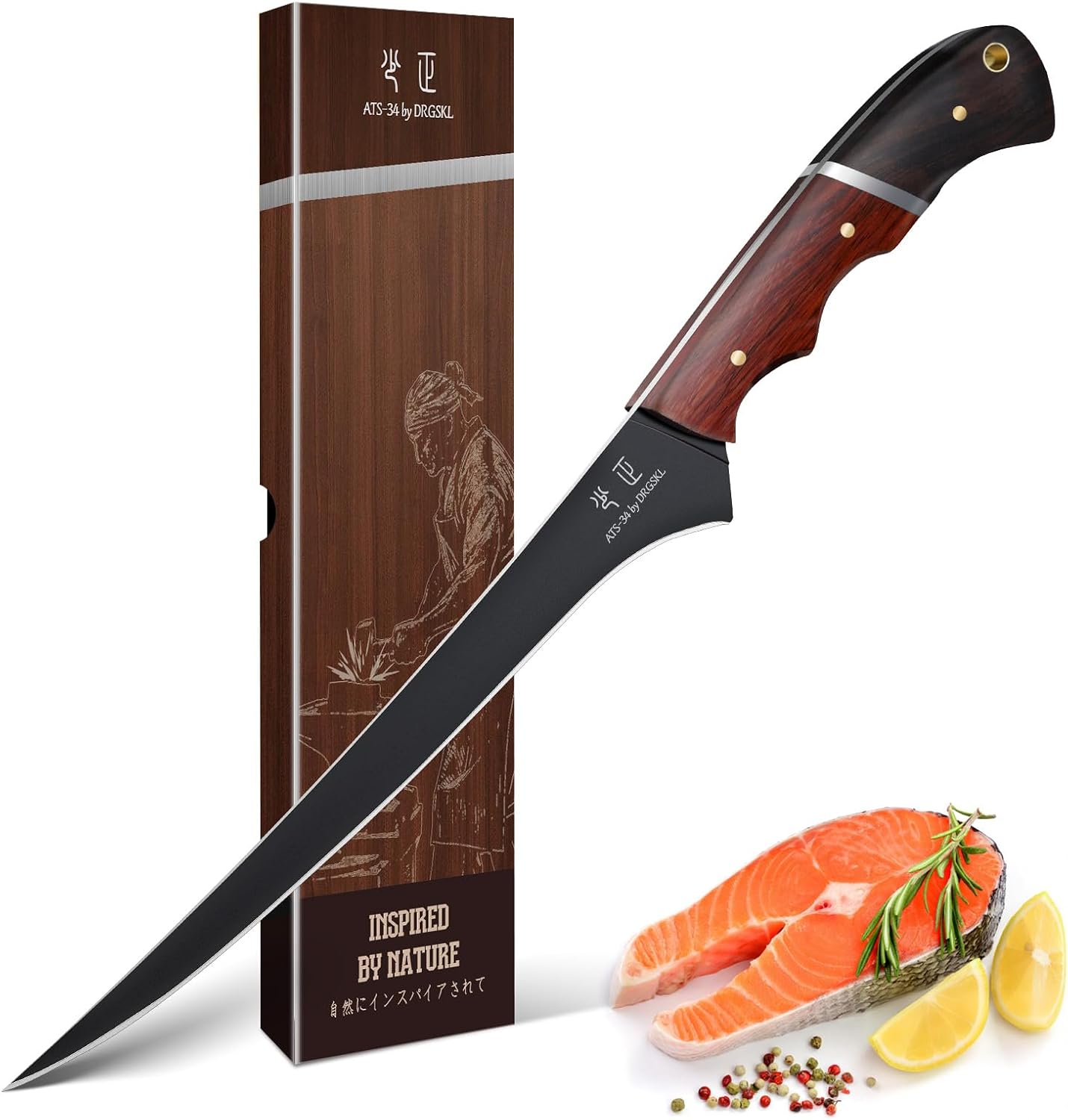 DRGSKL Cuchillo de filete de pescado de 7 pulgadas - Cuchillo de re...
