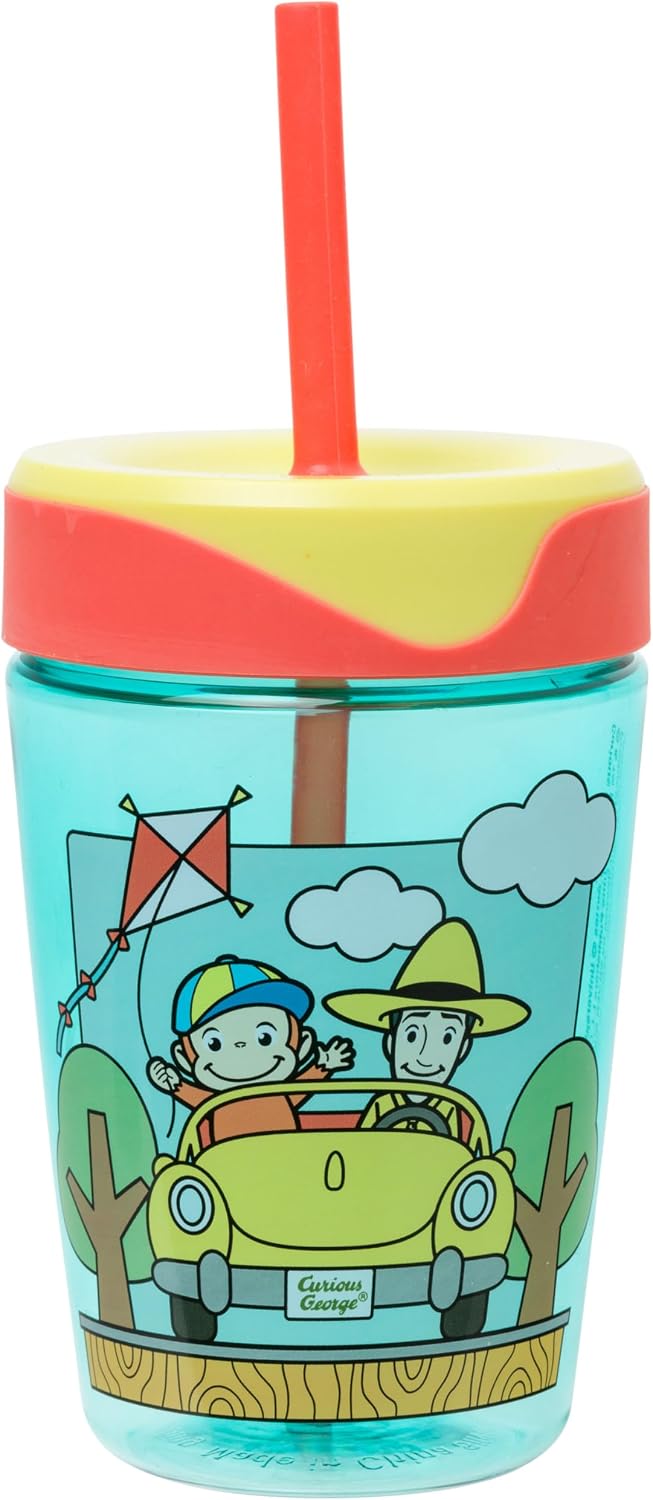 Silver Buffalo Curious George Fun - Vaso a prueba de derrames con p...