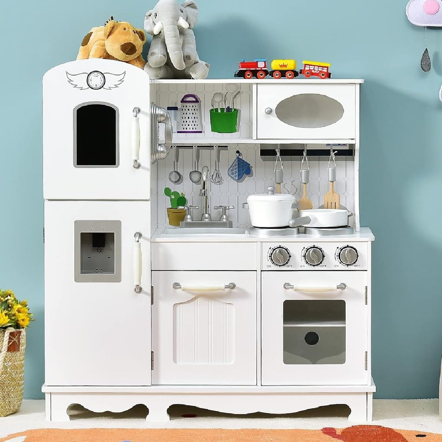 Costzon Juego de cocina para niños, cocina de juguete de madera con...