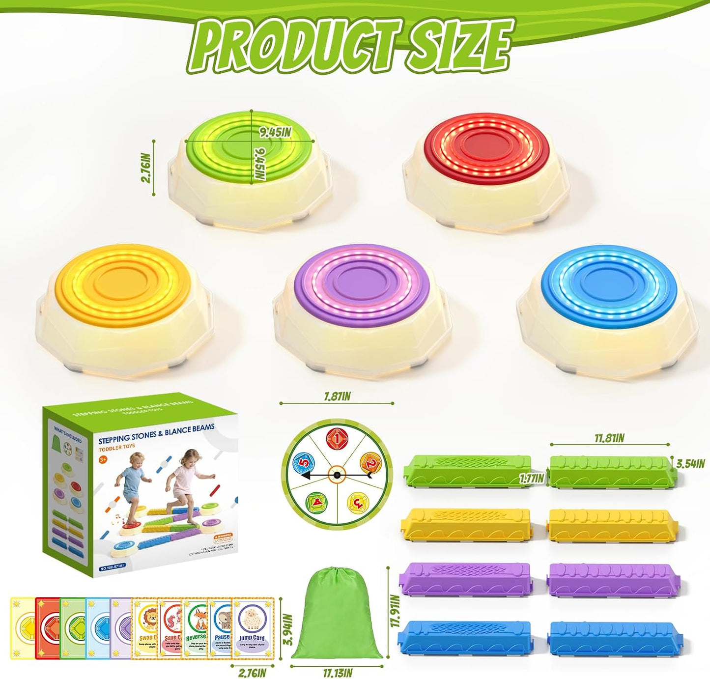 HYES - Piedras iluminadas y vigas de equilibrio para niños de 3 a 5...