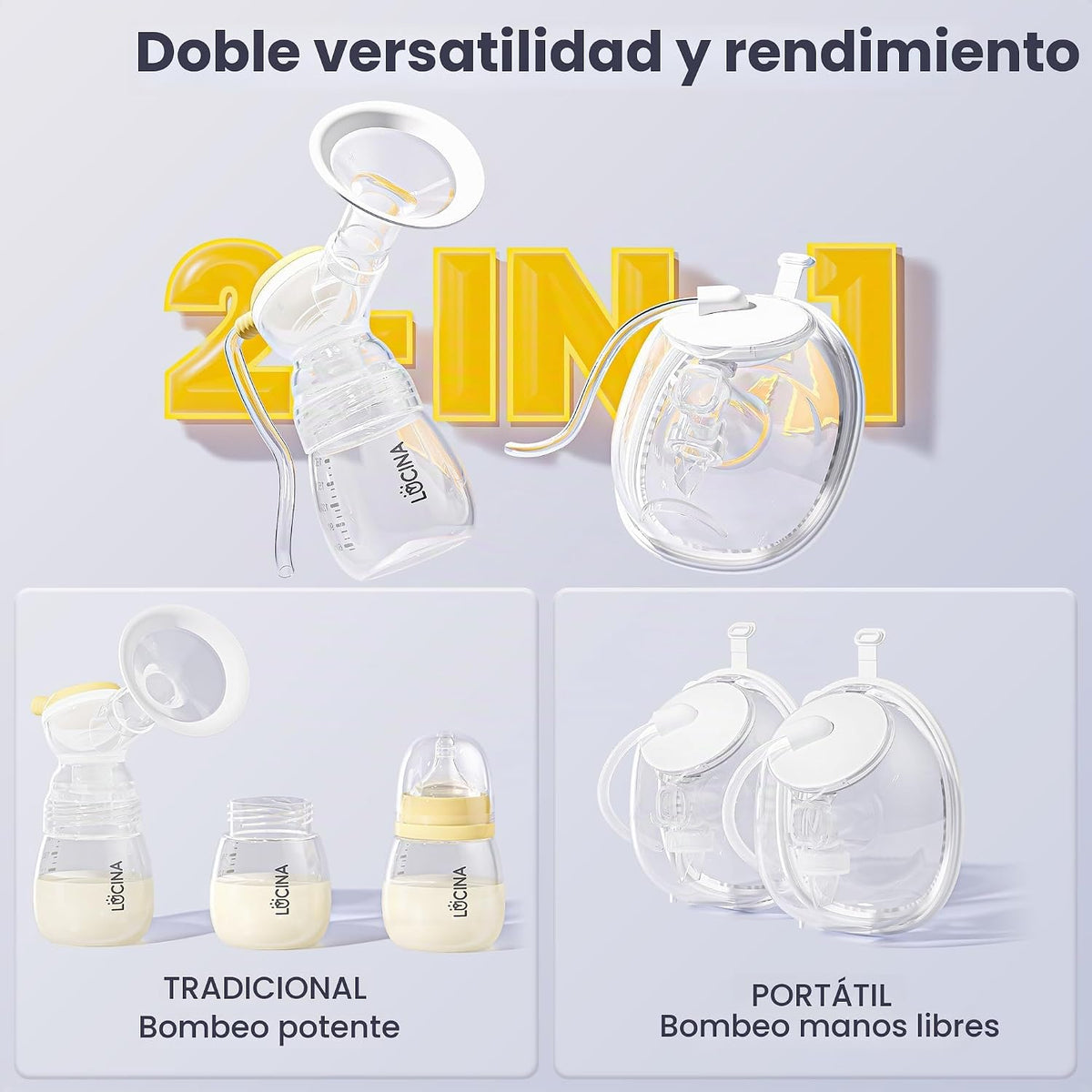 Lucina - Extractor de leche portátil, 4400 mAh, grado hospitalario,...