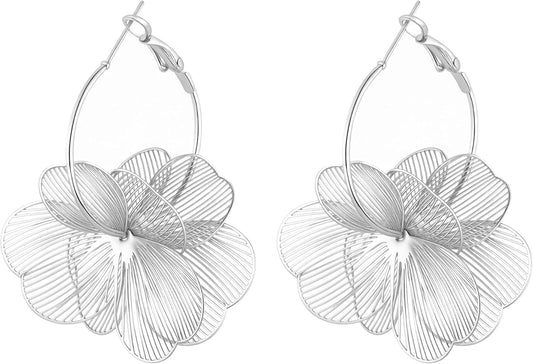 Aretes colgantes de flores para mujer, aretes de aro de moda con di...