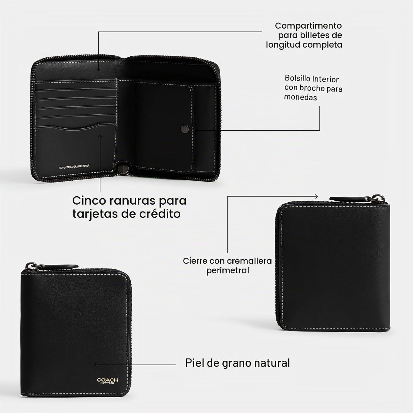 Coach Monedero con cremallera alrededor para hombre