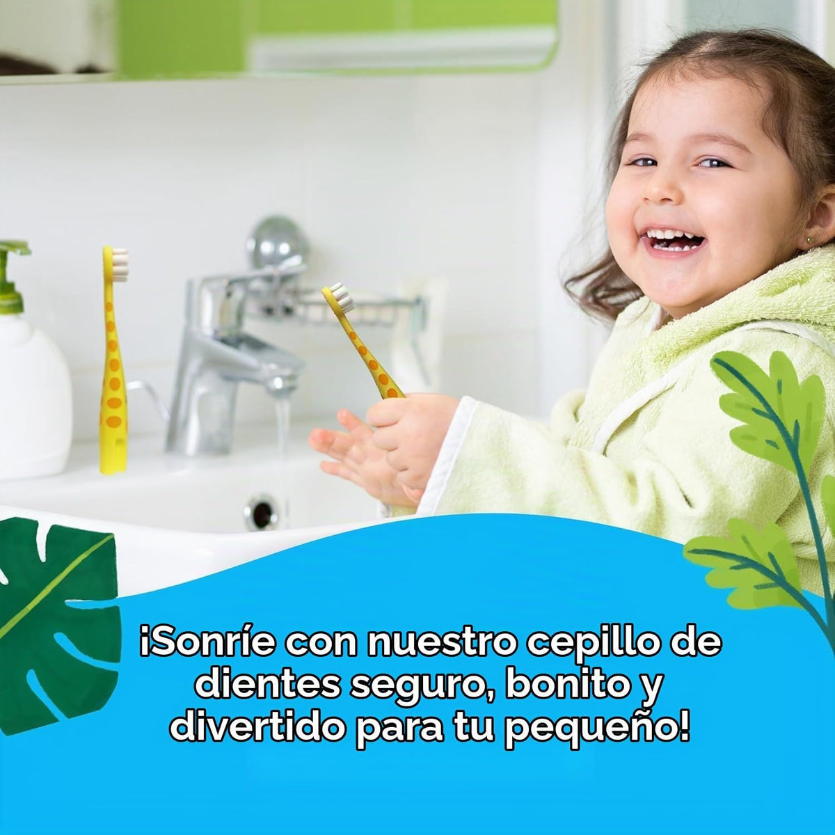 GuruNanda Cepillo de dientes de jirafa con raspador de lengua y cub...