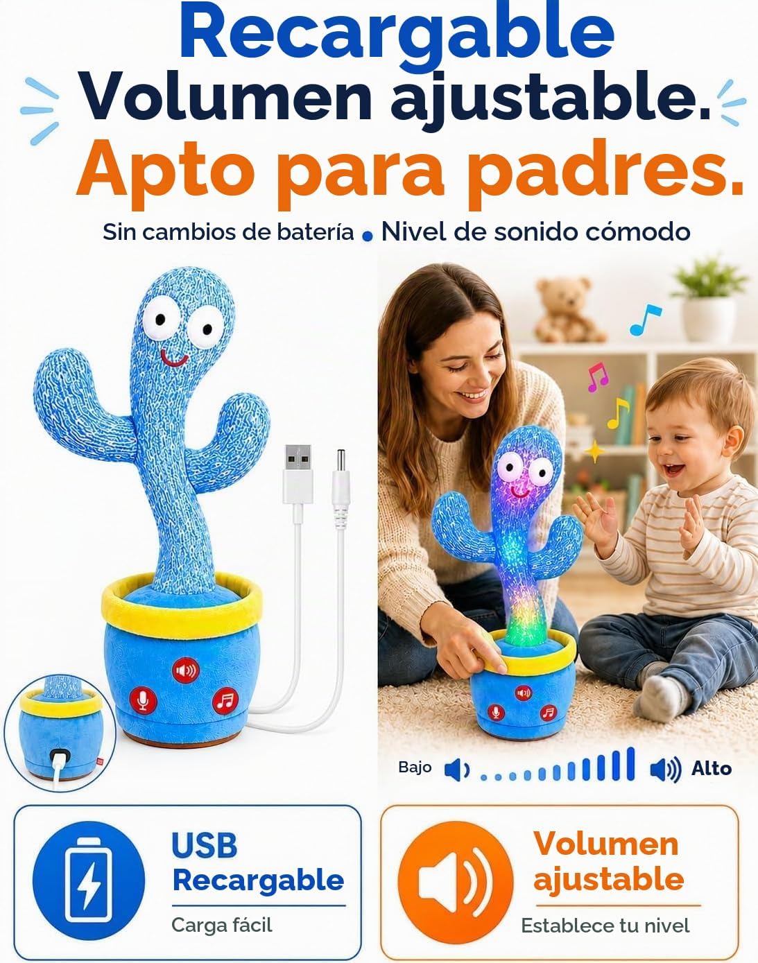 Vitosup Juguetes recargables para bebés, juguete de cactus que habl...