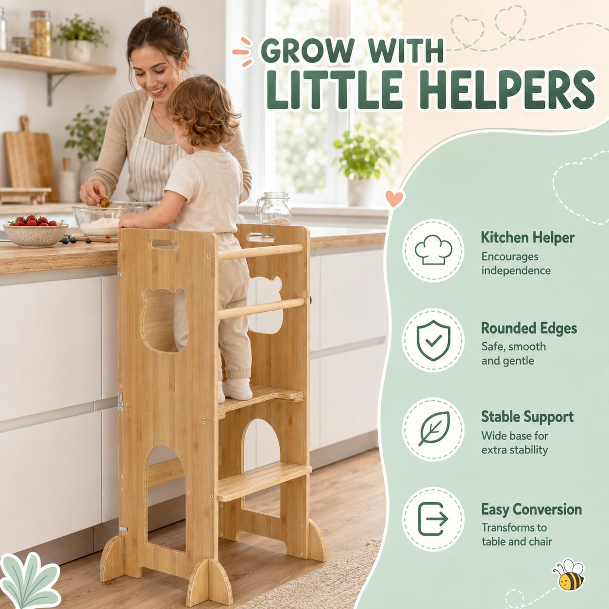 APRTAT Taburete de cocina 4 en 1 para niños pequeños, torre de apre...