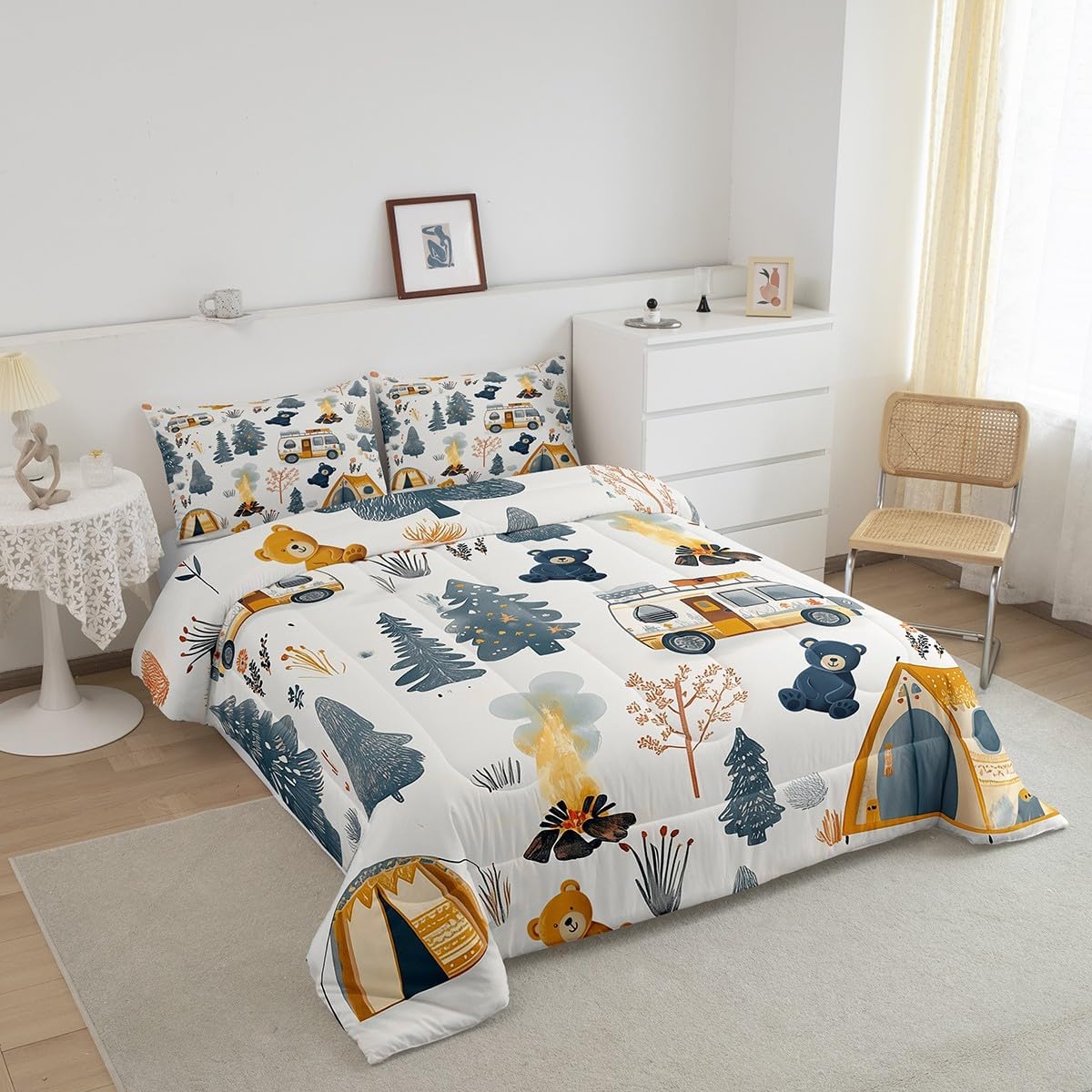 Homewish Juego de ropa de cama con temática de campamento, tamaño m...