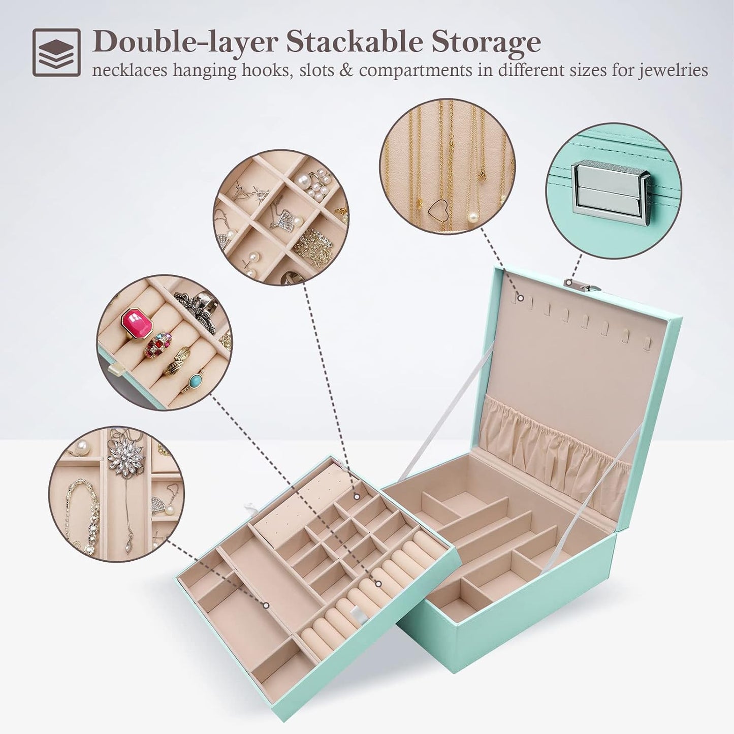 ProCase - Joyero grande de cuero con dos niveles para organizar are...