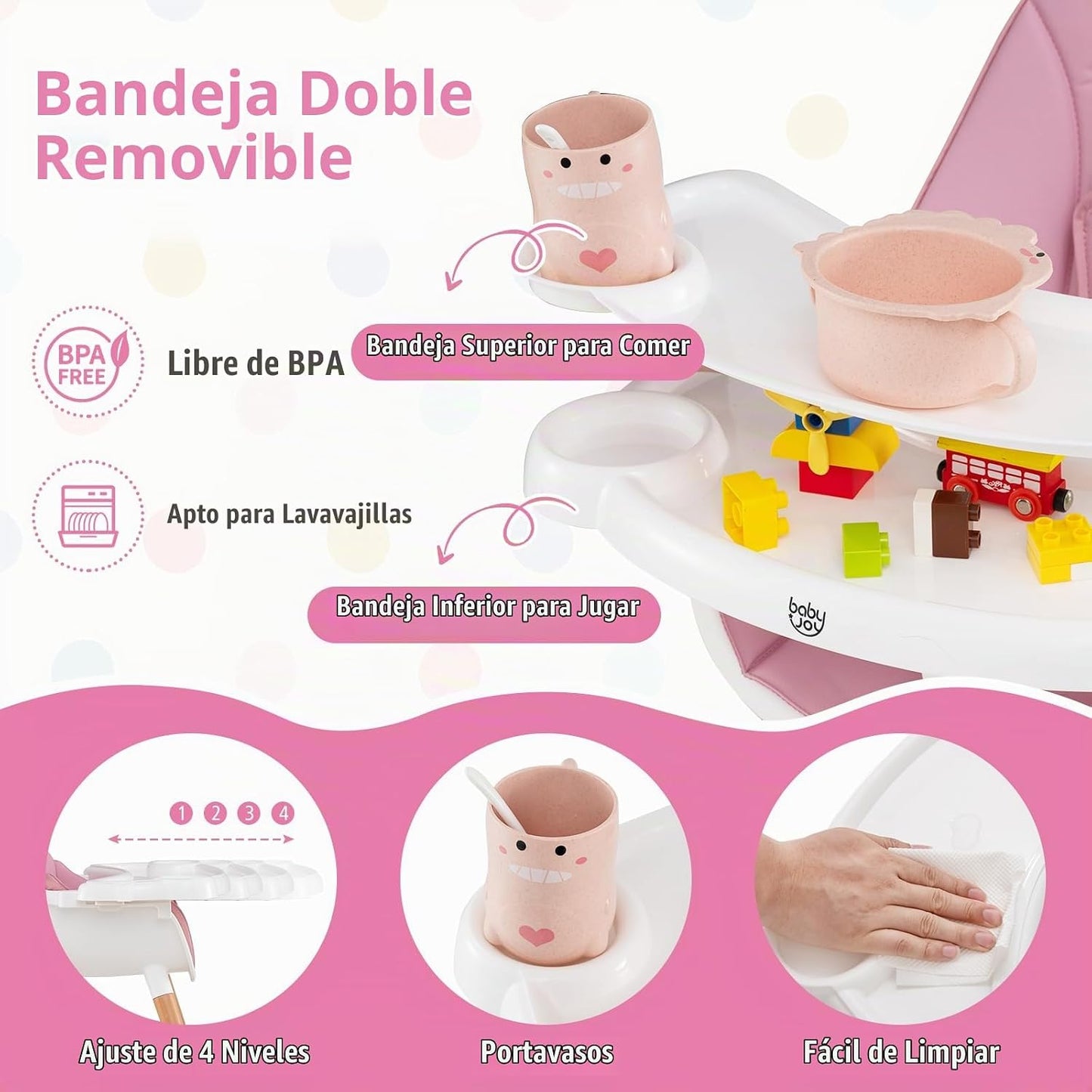 BABY JOY Silla alta para bebé, silla alta de madera para bebés y ni...