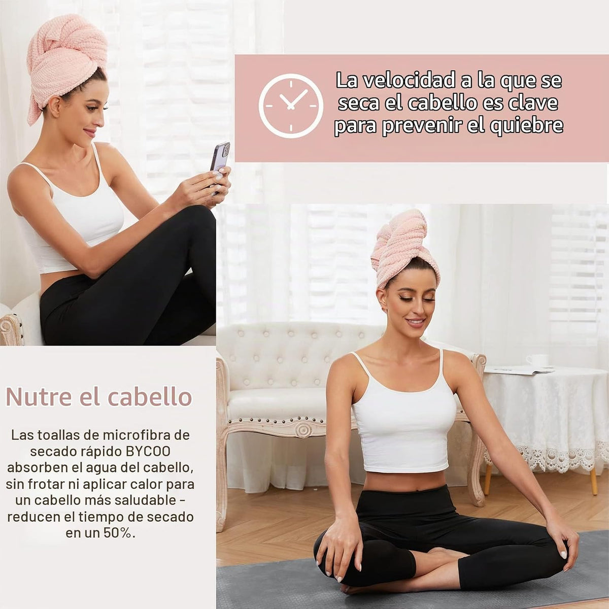 BYCOO Toalla de microfibra para el cabello para mujer, antiencrespa...