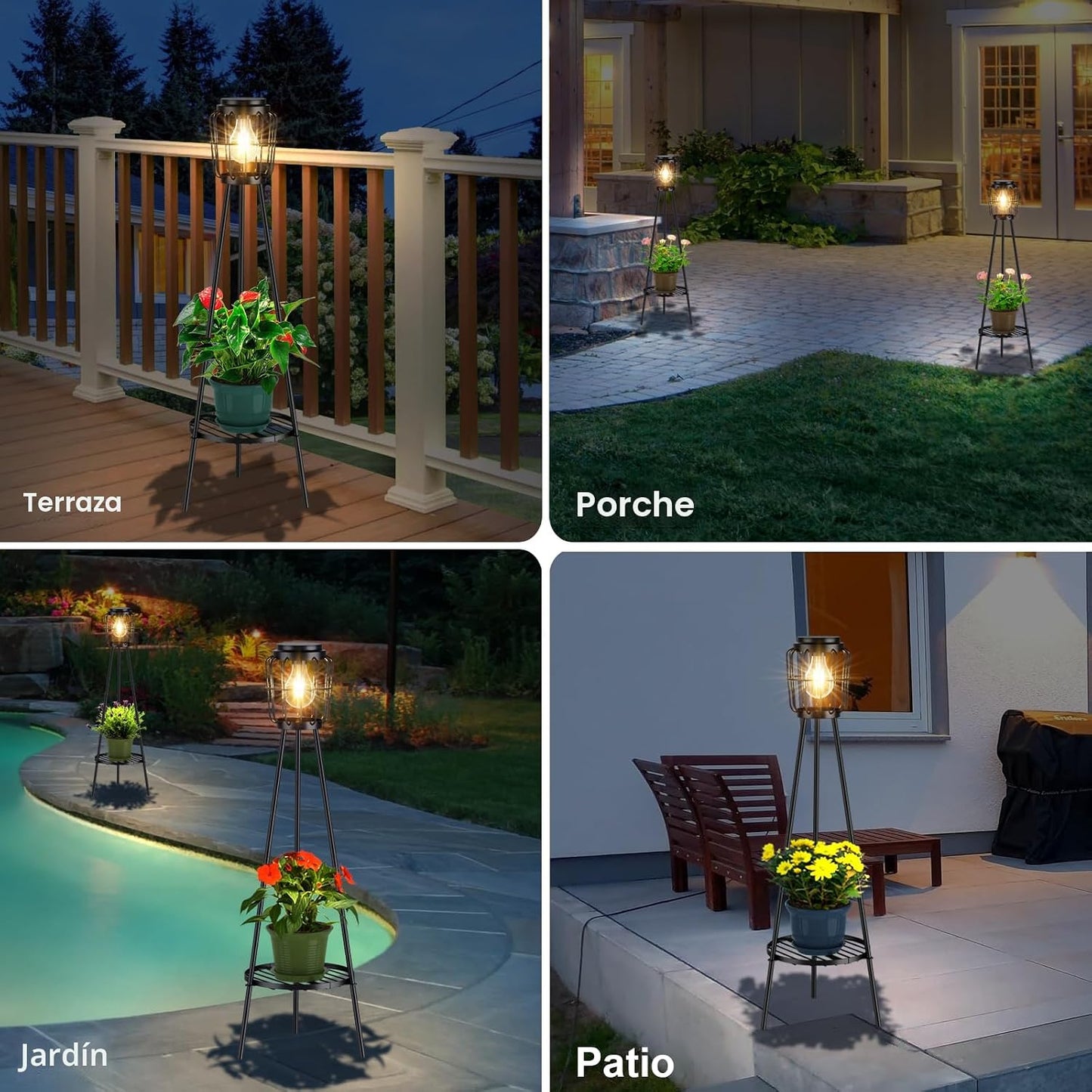 VISFLAIR Luces solares con soporte para plantas, lámpara de pie par...