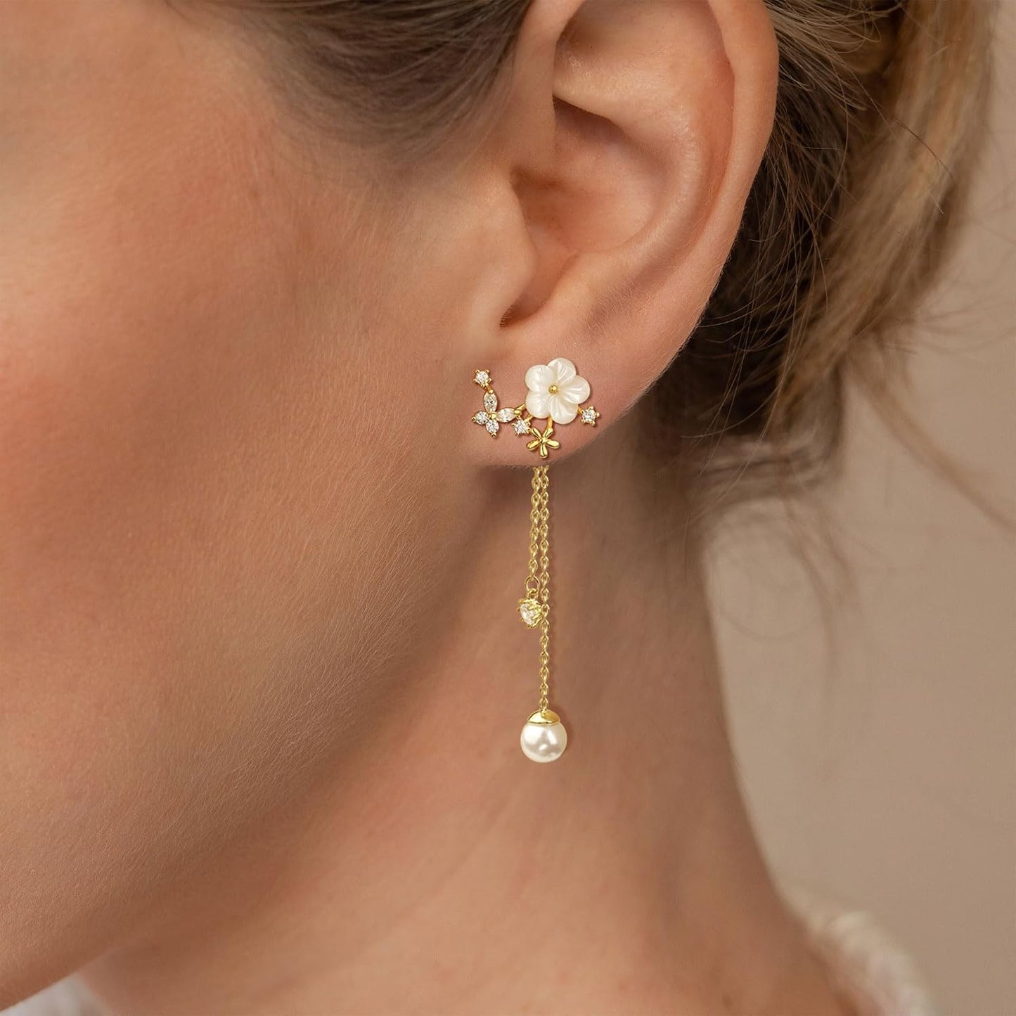 Aretes colgantes de perlas para mujer, cadena larga de enhebrador,...