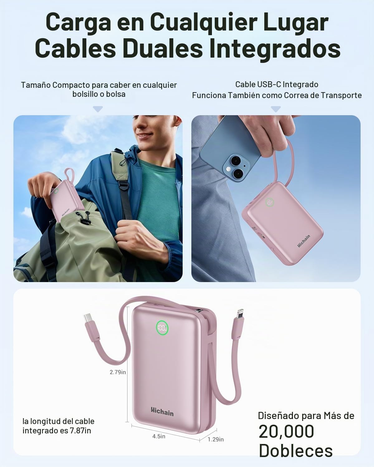 Hichain Cargador portátil 35W 20000mAh Banco de energía con doble e...