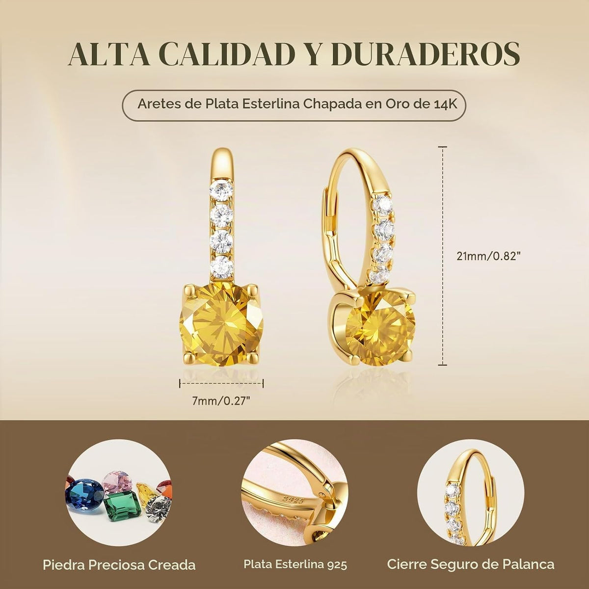 FANCIME Pendientes colgantes de plata de ley chapada en oro de 14 q...
