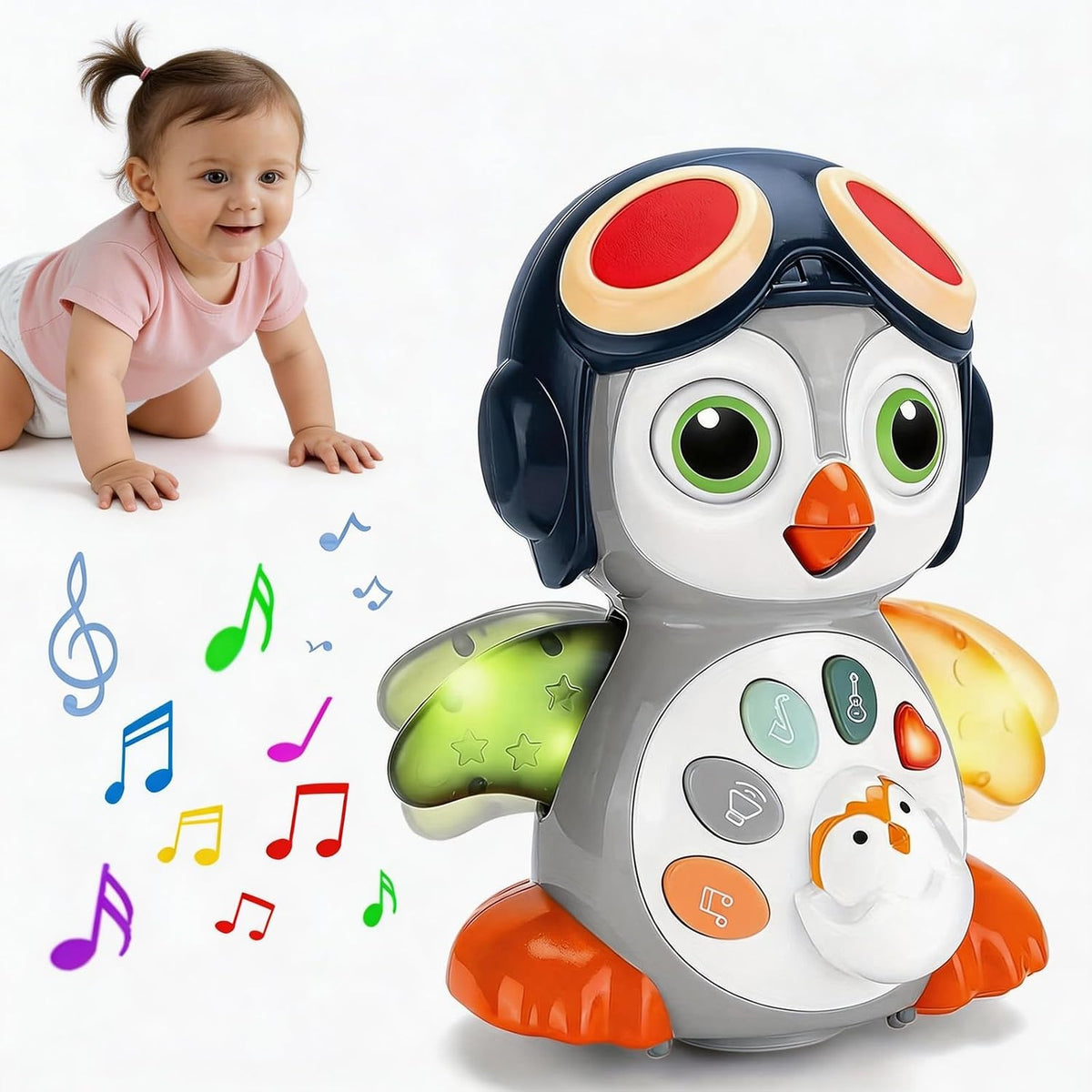 XULIONTS Juguete para bebé de pingüino gateante con música y luces,...