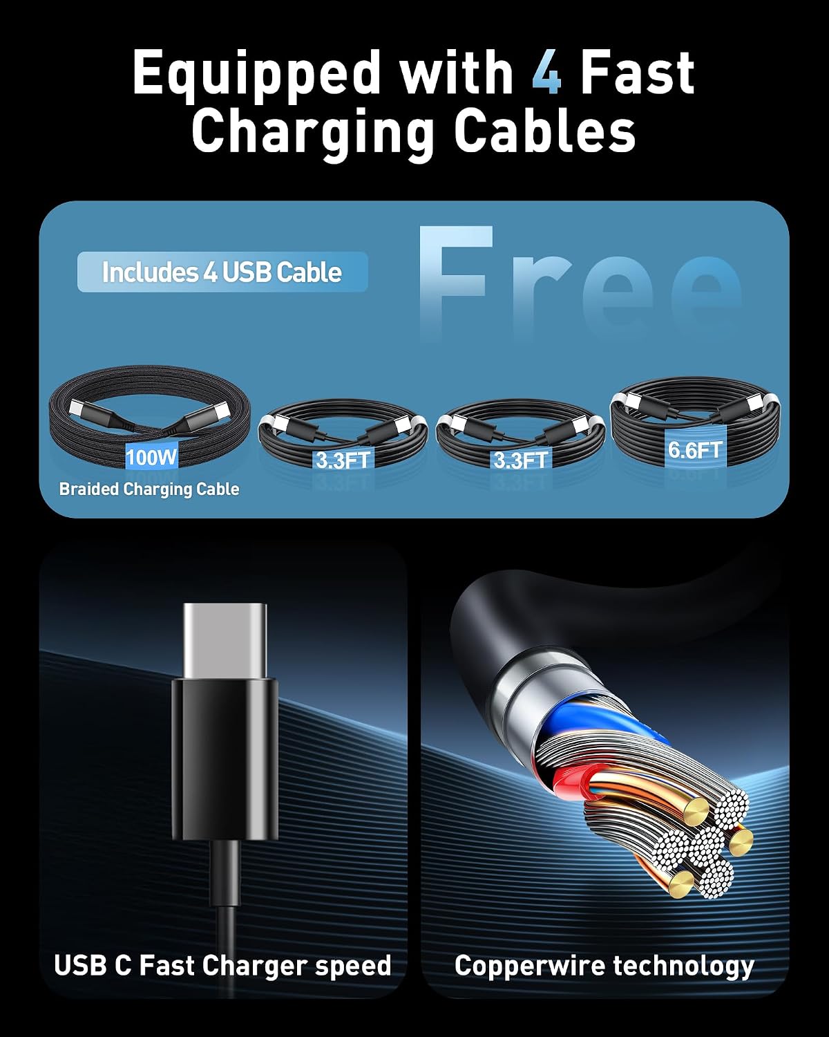 Bloque de cargador USB C de 380 W con 4 cables USB Estación de carg...