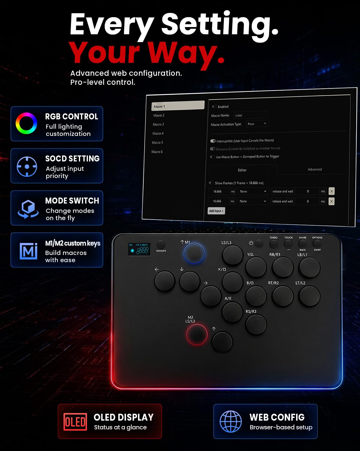 Controlador sin palanca DOYOKY para PS5 | Palo de lucha con cable d...