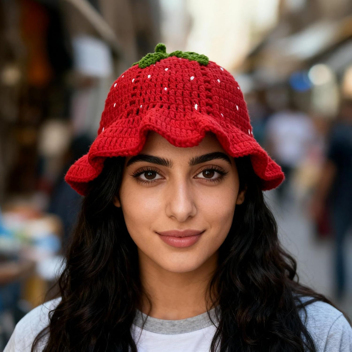 Hshsclth Sombrero de pescador de ganchillo de fresa para mujer, som...