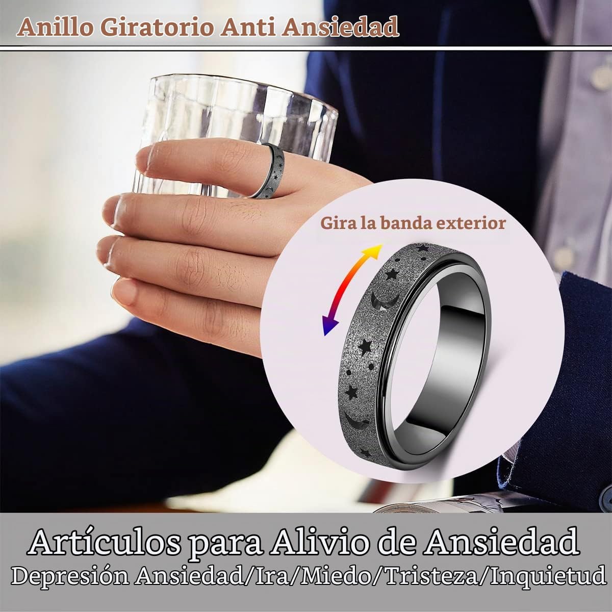 Anillo de Ansiedad para Mujeres Anillo Giratorio Anillo Fidget Jugu...