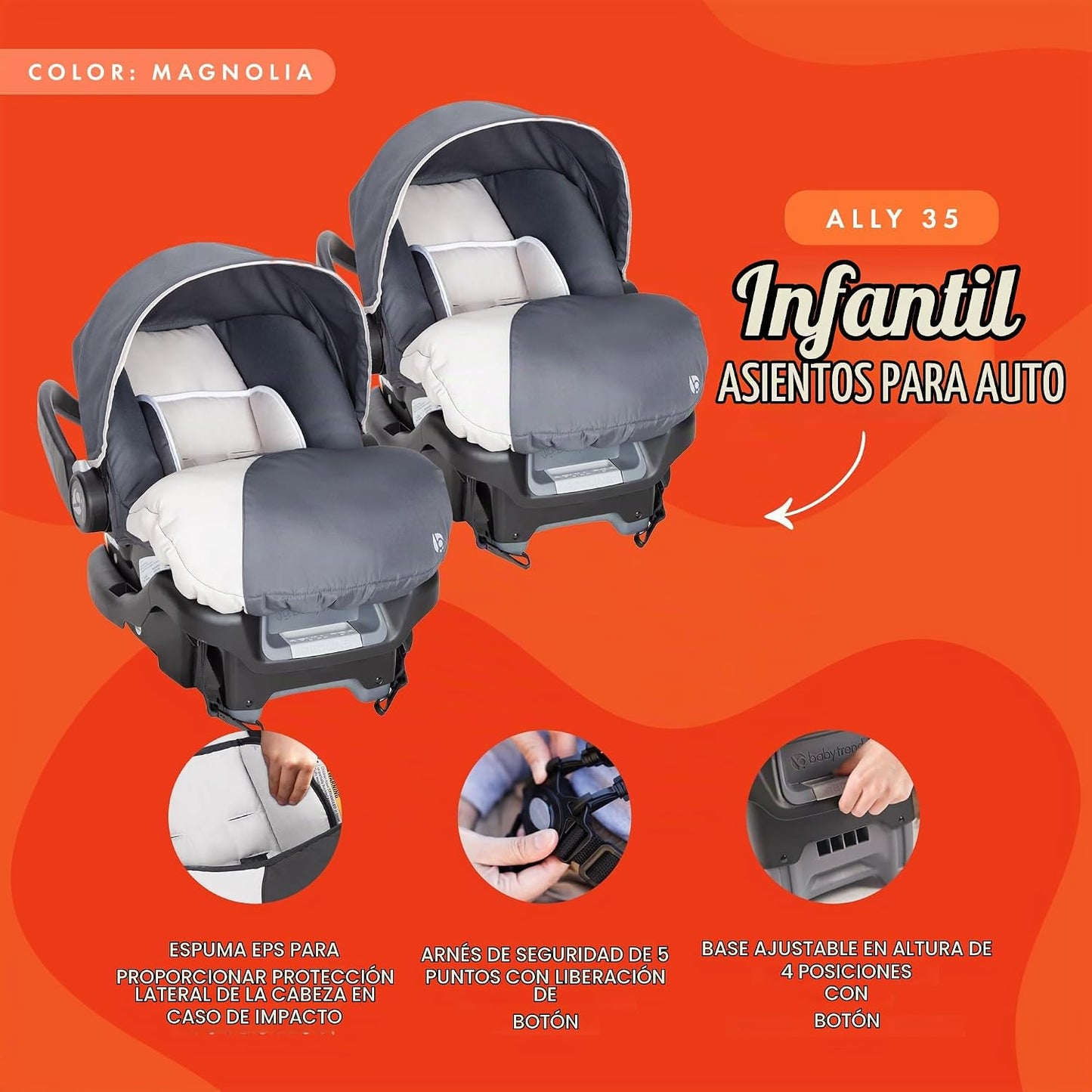 Baby Trend Paquete de 2 asientos y base para automóvil con arnés de...
