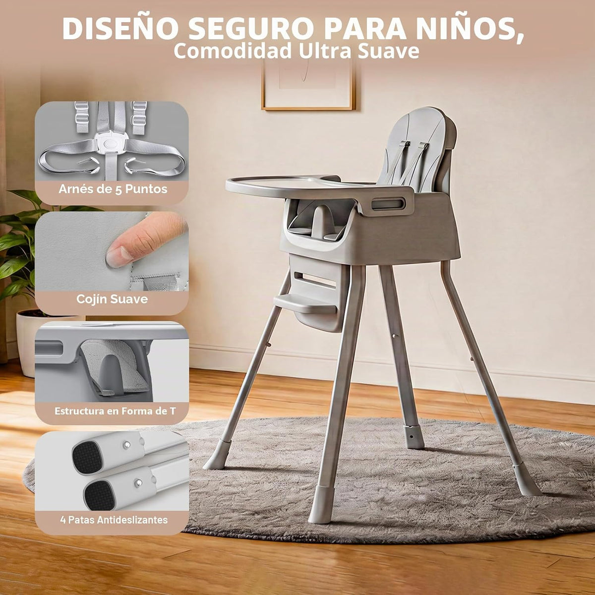 Silla Alta Portátil para Bebés de Meses, Infantes y Niños Pequeños...
