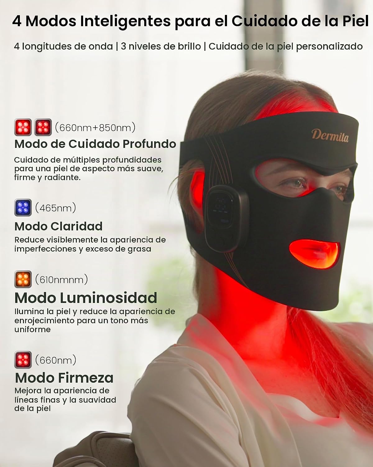 Terapia de luz roja inalámbrica para la cara con 400 LED, terapia d...