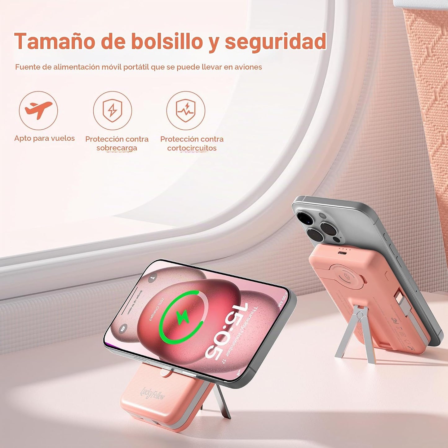 LUCKYFELLOW Cargador portátil magnético de 10000 mAh, cables integr...