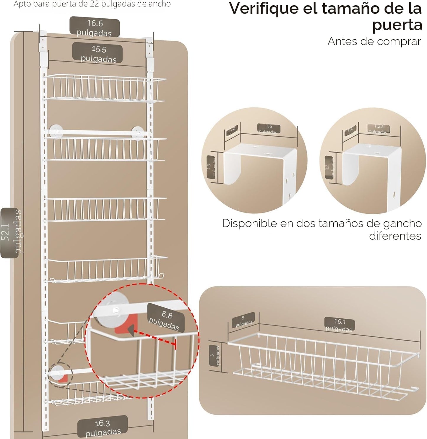 Delamu Organizador ajustable para puerta de armario, organizador de...