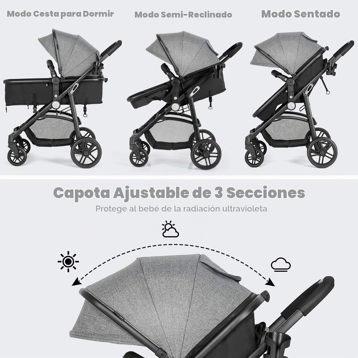 BABY JOY Cochecito de bebé, 2 en 1 cuna convertible a cochecito, si...