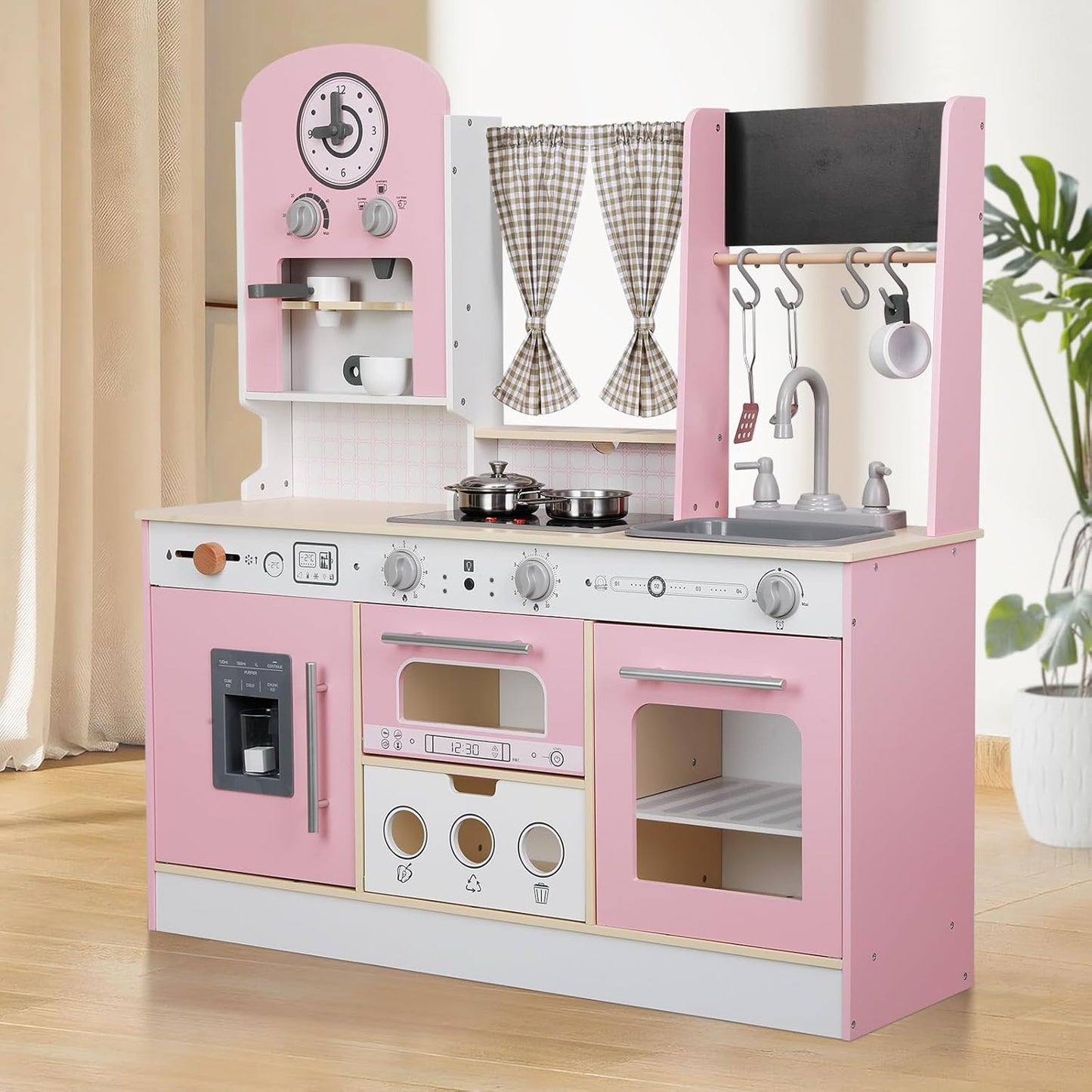 EDUBEBO Juego de cocina para niños, cocina de juego de madera, altu...