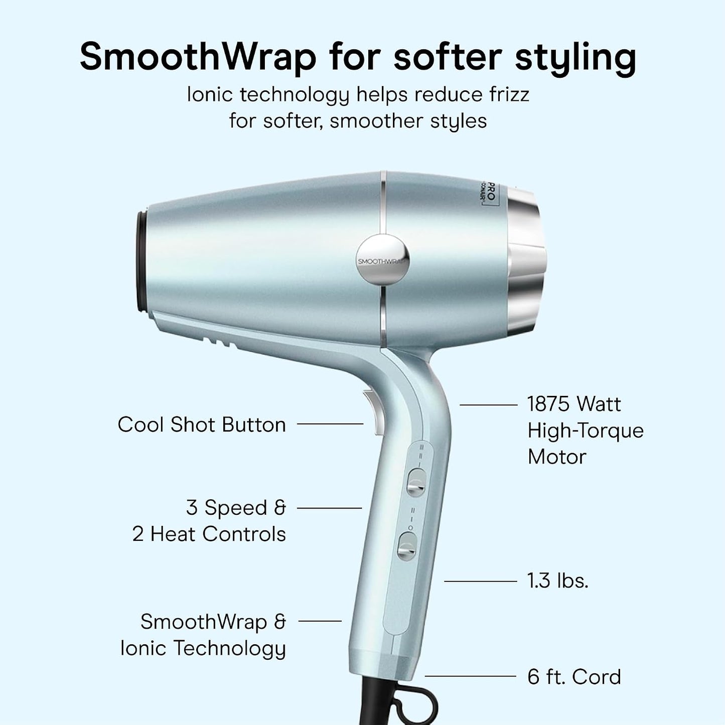 INFINITI PRO CONAIR SmoothWrap Secador de Cabello, Secador con Acce...