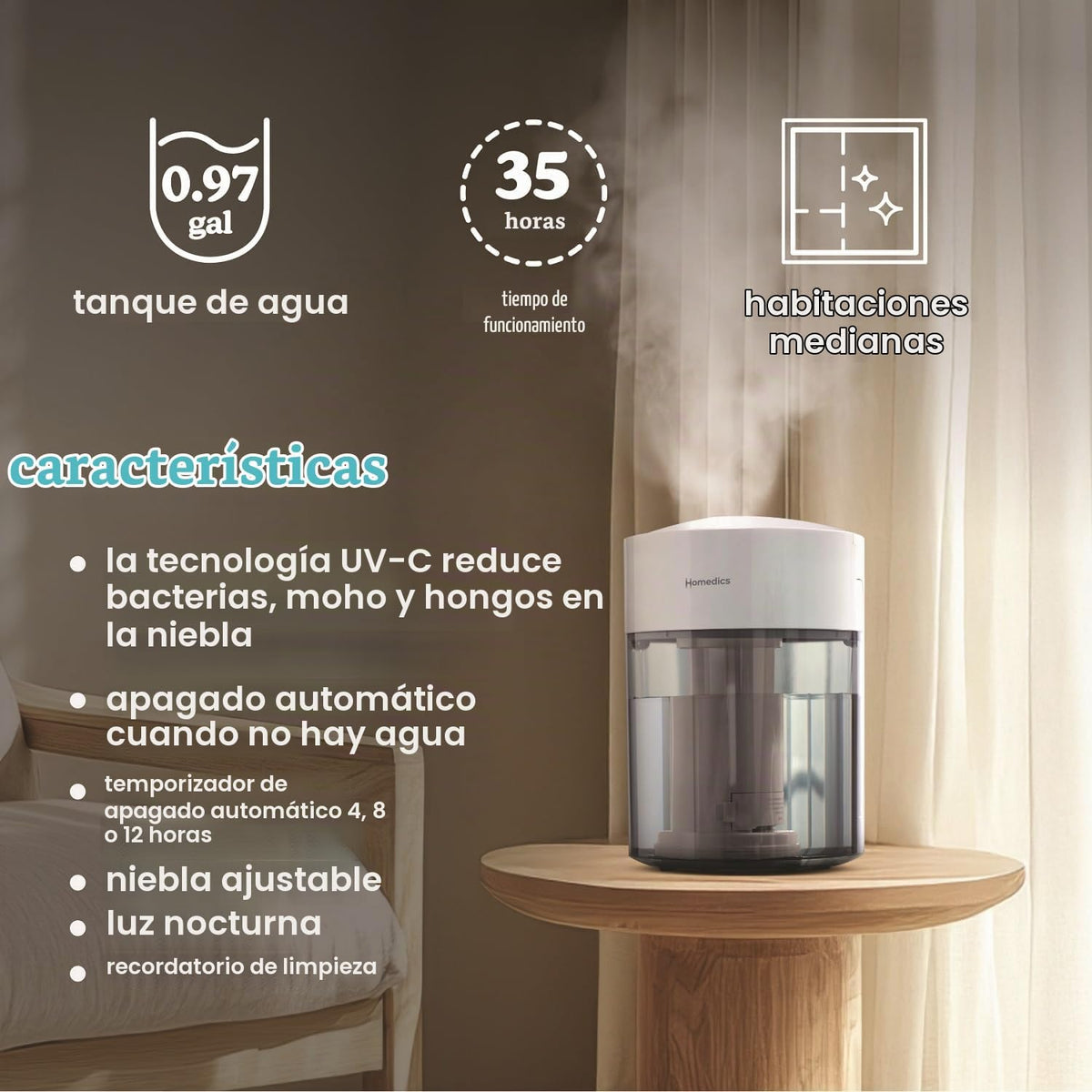 Homedics Humidificadores de niebla fría para dormitorio, hogar, gua...