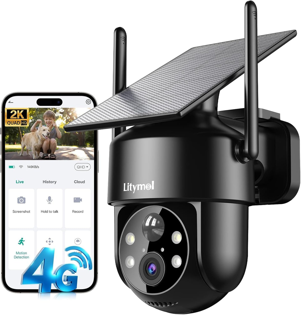LITYMOL Cámara de seguridad celular 4G LTE, cámara inalámbrica 2K p...