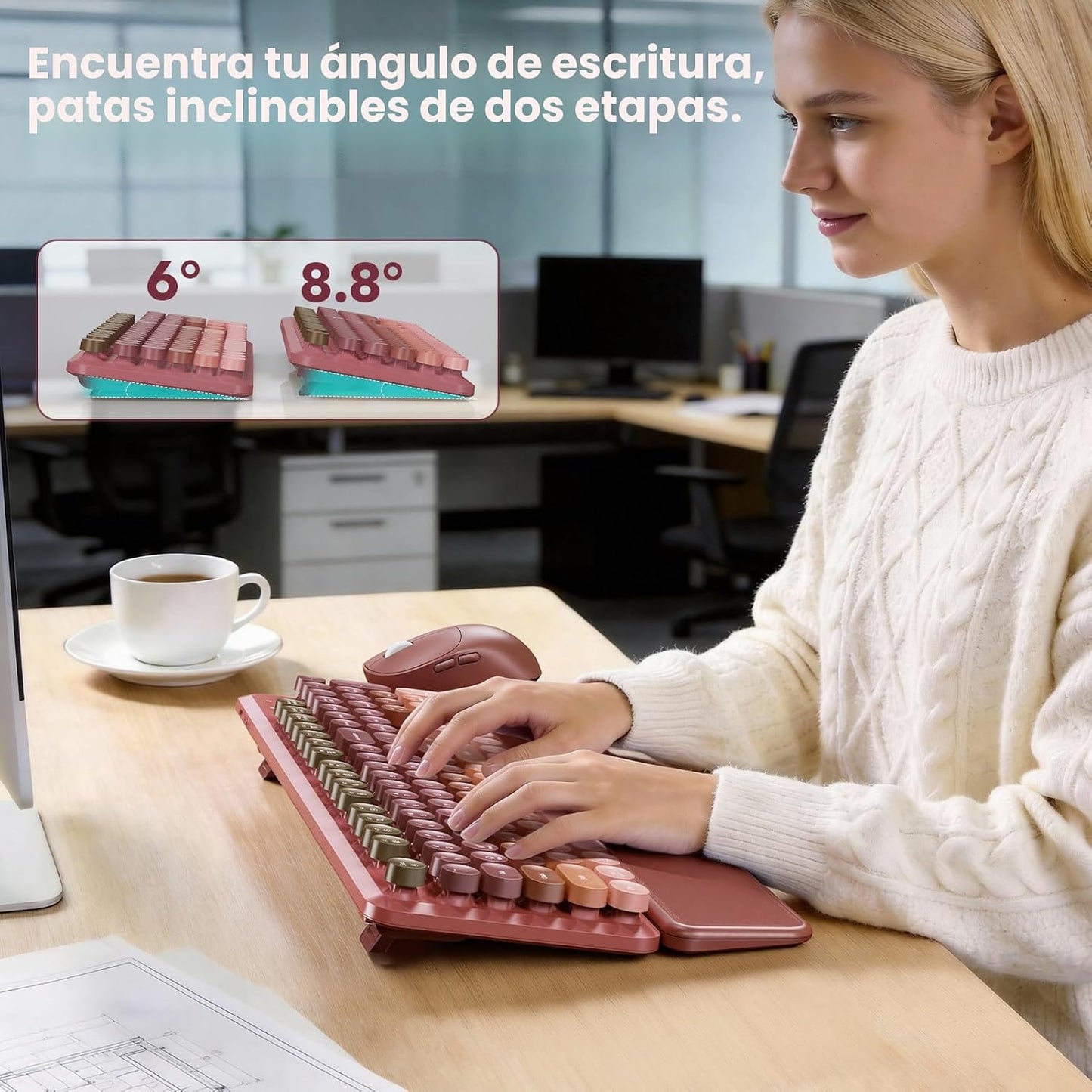 Combo de teclado y mouse inalámbricos, reposamuñecas magnético suav...