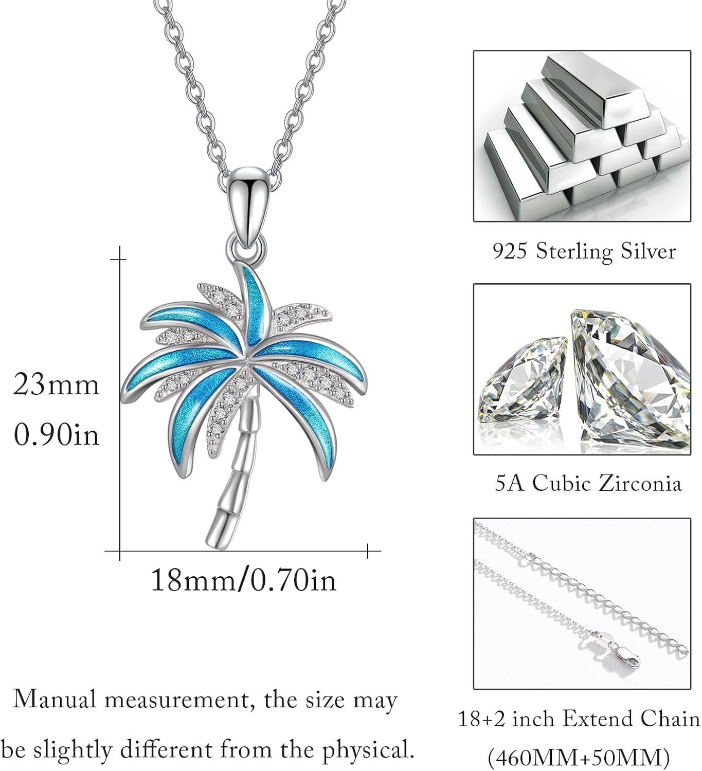 Collar de plata de ley S925 con diseño de árbol de coco para hombre...