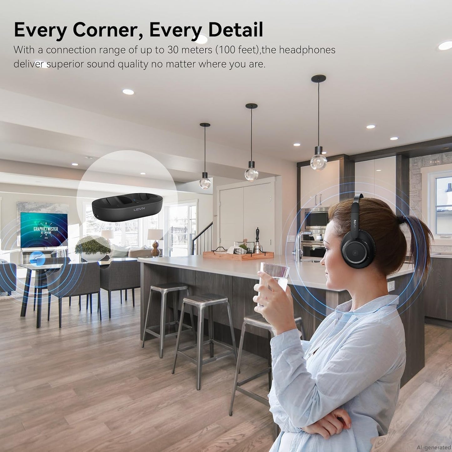 LEVN - Auriculares inalámbricos para ver TV, auriculares para TV in...