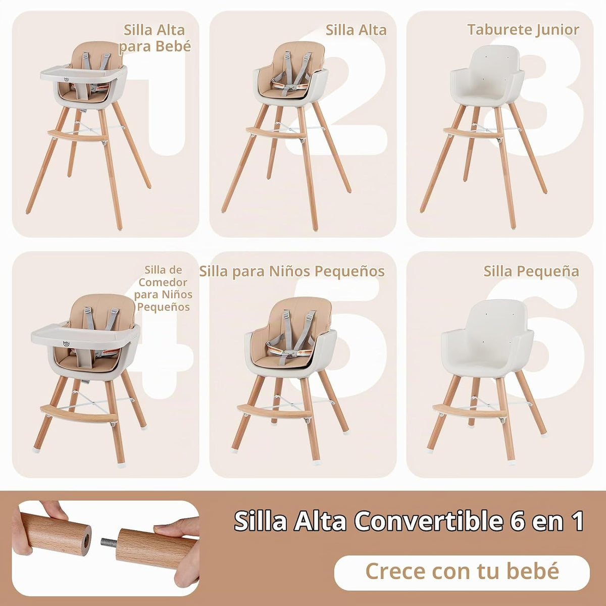 BABY JOY Silla alta para bebé, trona convertible 3 en 1 de madera p...