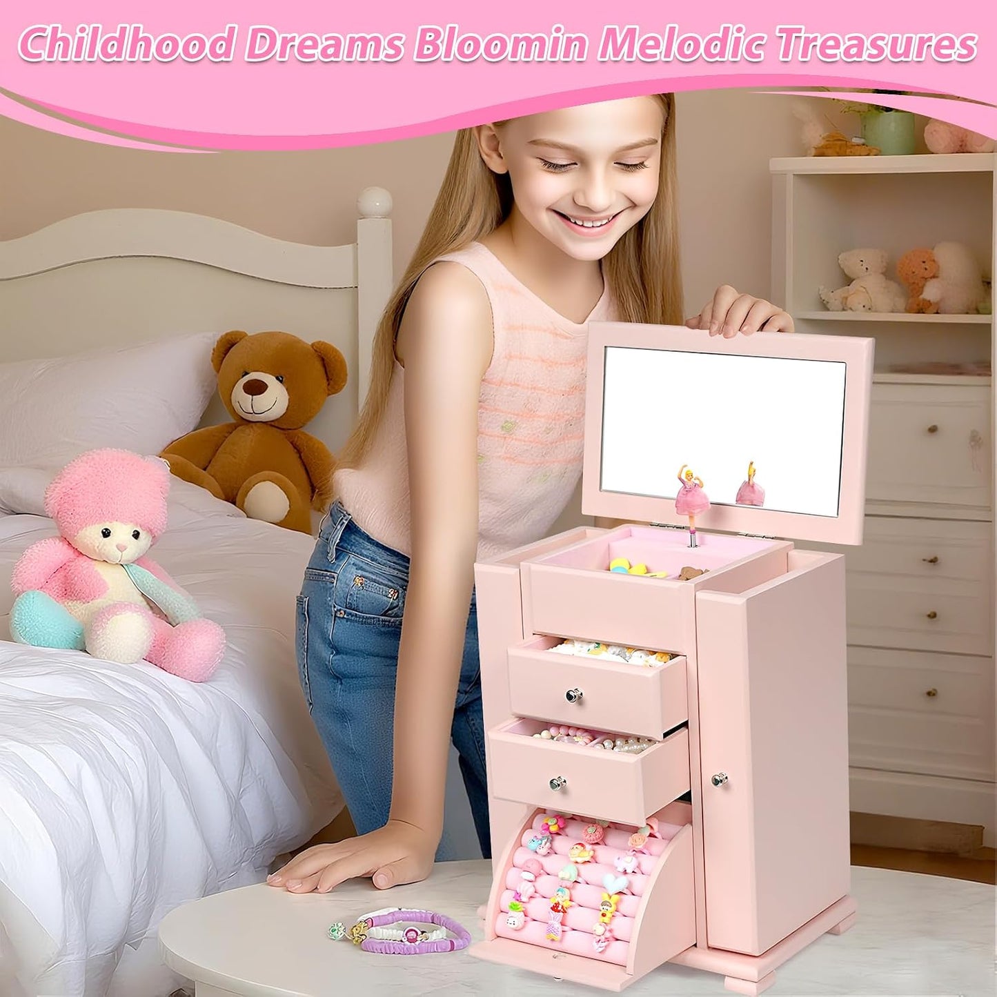Emfogo Joyero musical para niñas, caja de música grande con bailari...