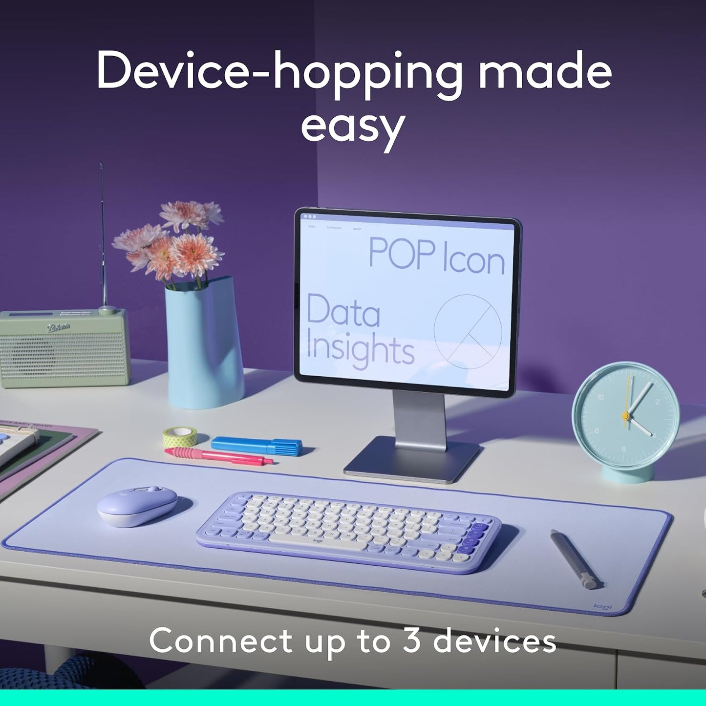 Logitech Combo de teclado y mouse Bluetooth inalámbricos POP ICON -...