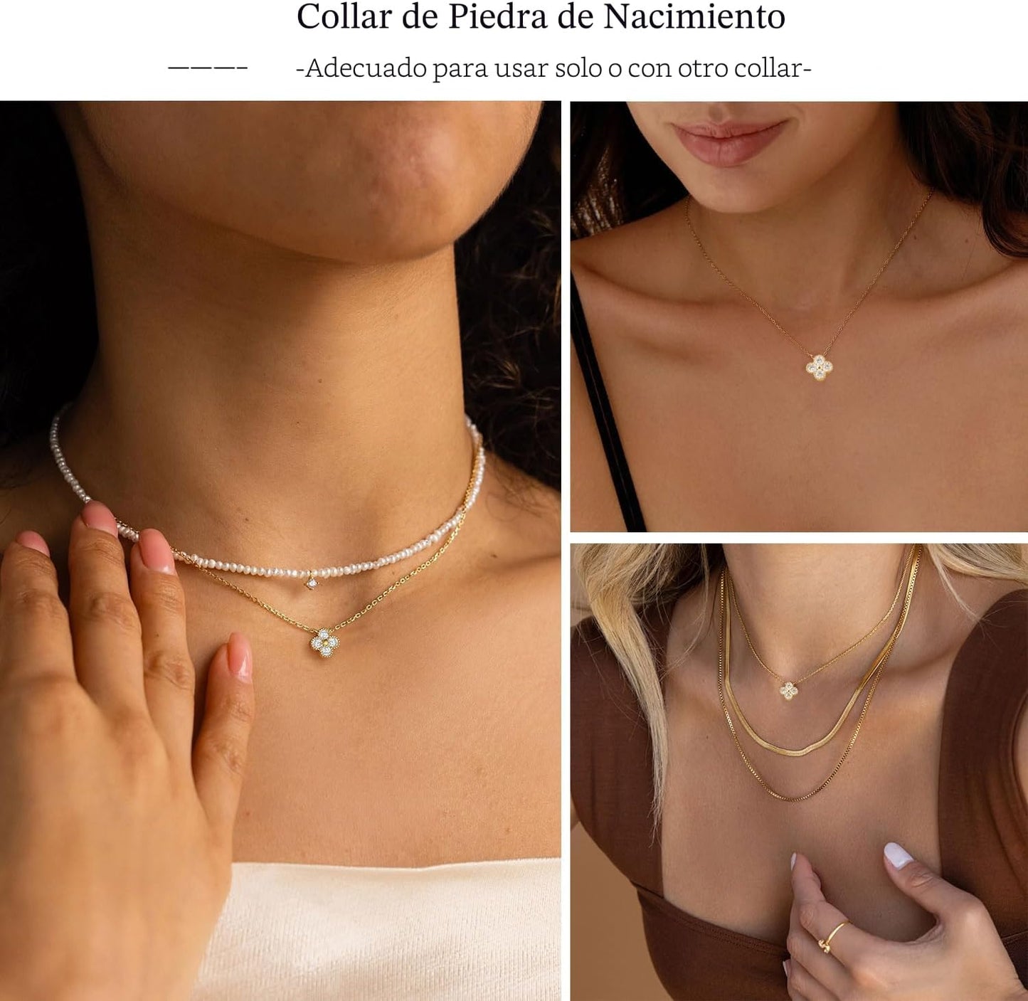 ZOERAY Collar de piedra natal para mujer, Collar de trébol de cuatr...