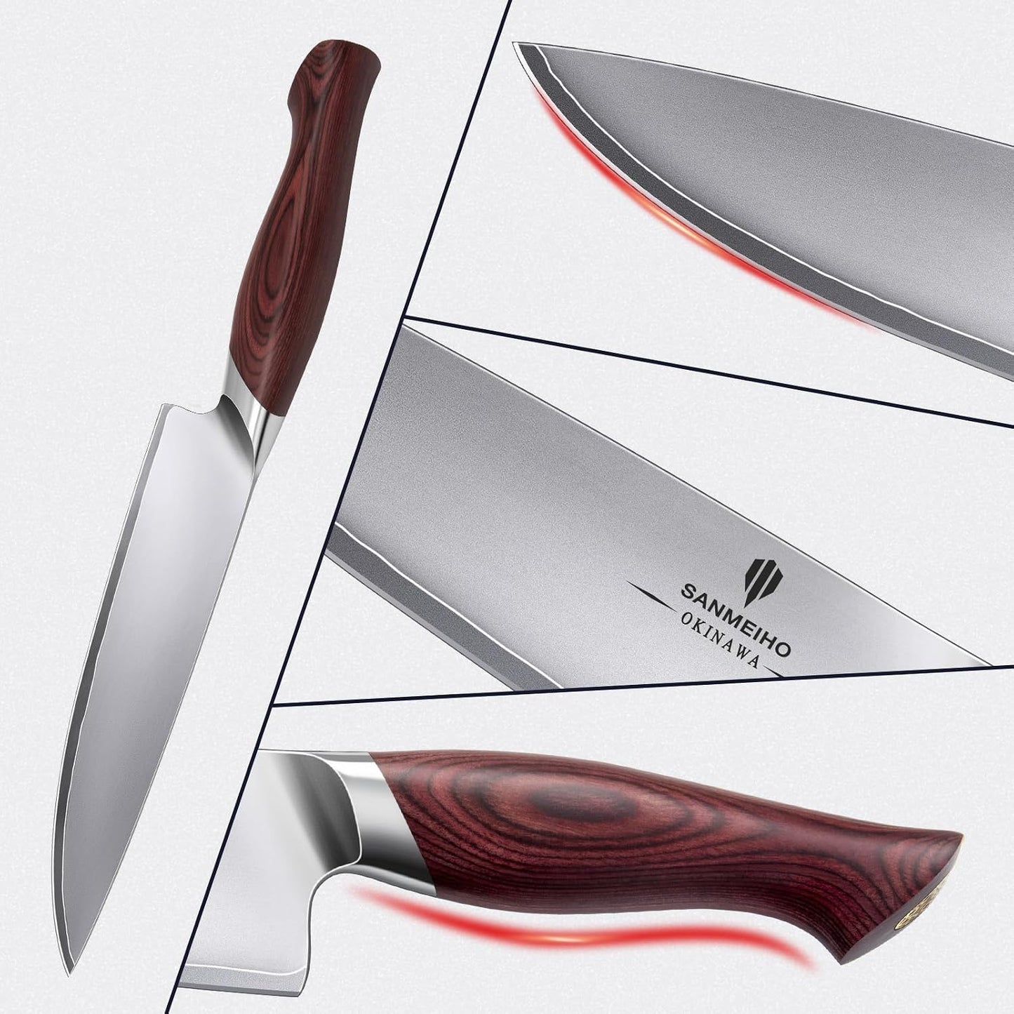 SANMEIHO Cuchillo de chef de 8 pulgadas, de acero inoxidable japoné...