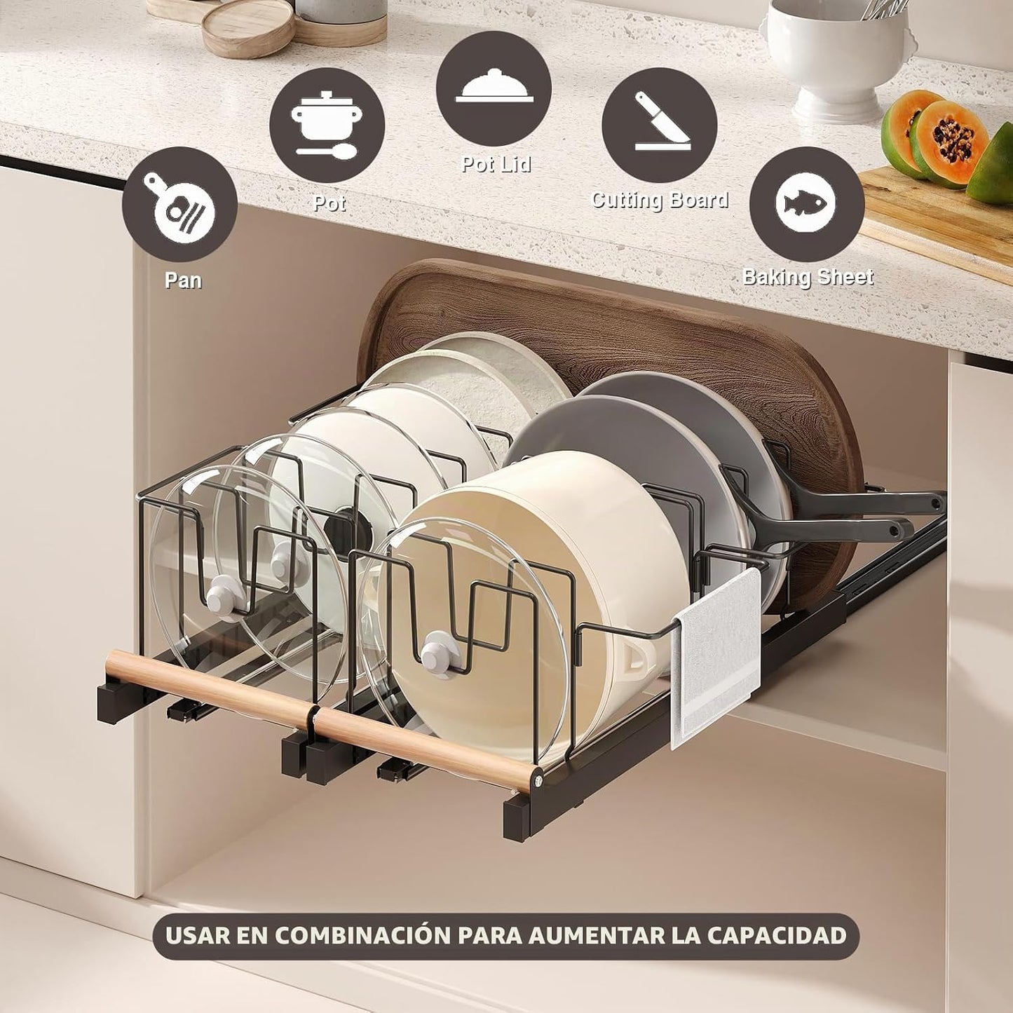 Magheo Paquete de 2 organizadores extraíbles para ollas y sartenes...