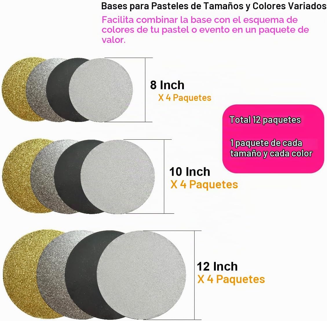 12 paquetes de tambores gruesos para pasteles, a prueba de grasa, d...