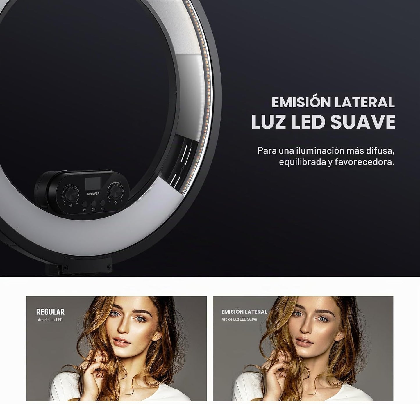NEEWER Anillo de luz de 18 pulgadas con borde iluminado con soporte...